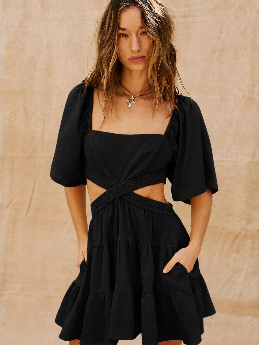 Free People Cross of Sunlight Black Cutout Mini Dress